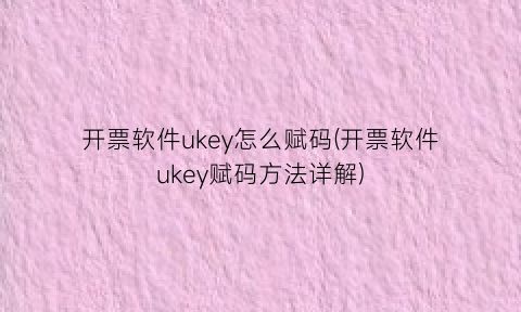 “开票软件ukey怎么赋码(开票软件ukey赋码方法详解)
