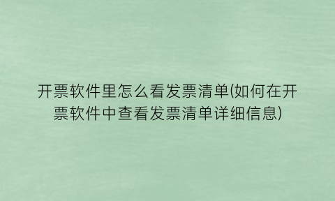 开票软件里怎么看发票清单(如何在开票软件中查看发票清单详细信息)