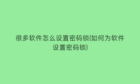 “很多软件怎么设置密码锁(如何为软件设置密码锁)