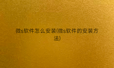 微s软件怎么安装(微s软件的安装方法)