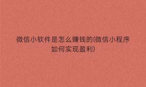 “微信小软件是怎么赚钱的(微信小程序如何实现盈利)
