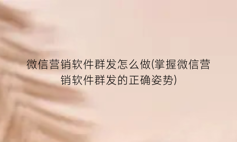 “微信营销软件群发怎么做(掌握微信营销软件群发的正确姿势)