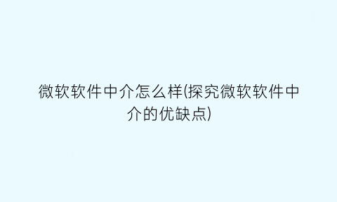 微软软件中介怎么样(探究微软软件中介的优缺点)