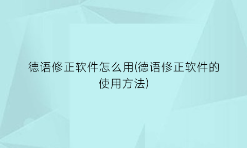 德语修正软件怎么用(德语修正软件的使用方法)