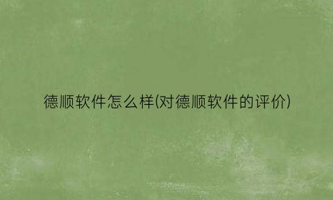 德顺软件怎么样(对德顺软件的评价)