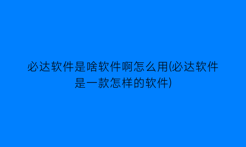 必达软件是啥软件啊怎么用(必达软件是一款怎样的软件)