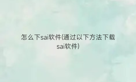 怎么下sai软件(通过以下方法下载sai软件)