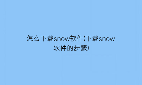 怎么下载snow软件(下载snow软件的步骤)