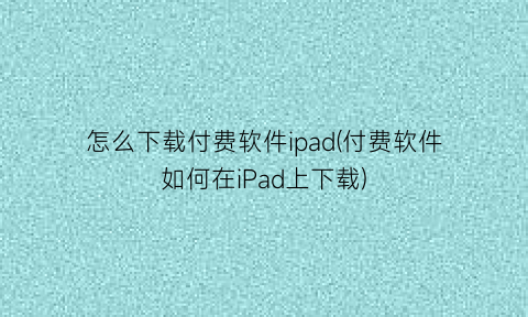 怎么下载付费软件ipad(付费软件如何在iPad上下载)