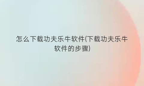 怎么下载功夫乐牛软件(下载功夫乐牛软件的步骤)