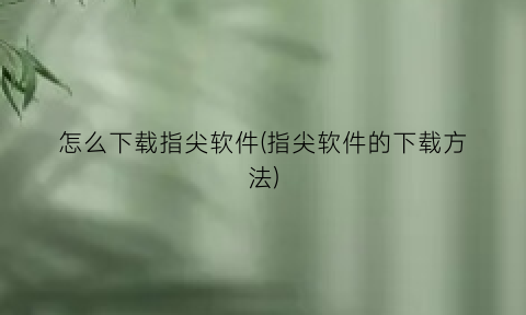 怎么下载指尖软件(指尖软件的下载方法)