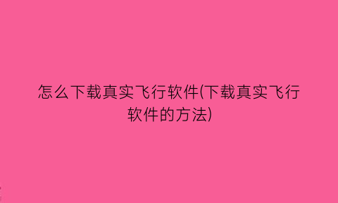 怎么下载真实飞行软件(下载真实飞行软件的方法)
