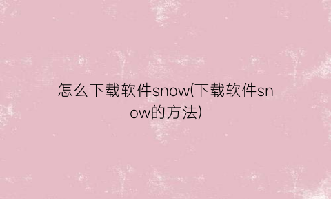 “怎么下载软件snow(下载软件snow的方法)