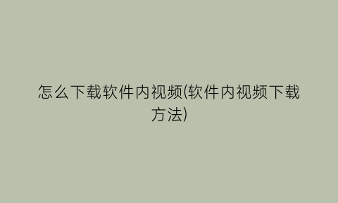 怎么下载软件内视频(软件内视频下载方法)