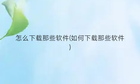 怎么下载那些软件(如何下载那些软件)