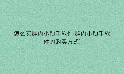 怎么买群内小助手软件(群内小助手软件的购买方式)