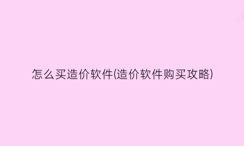 怎么买造价软件(造价软件购买攻略)
