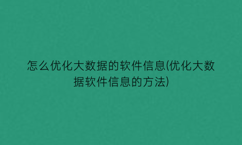 怎么优化大数据的软件信息(优化大数据软件信息的方法)