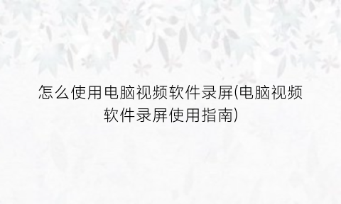 “怎么使用电脑视频软件录屏(电脑视频软件录屏使用指南)