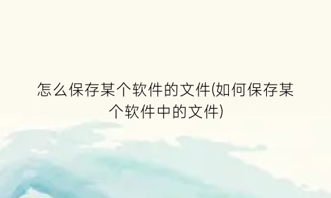 怎么保存某个软件的文件(如何保存某个软件中的文件)