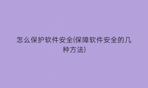 怎么保护软件安全(保障软件安全的几种方法)