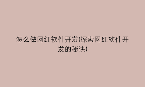 怎么做网红软件开发(探索网红软件开发的秘诀)