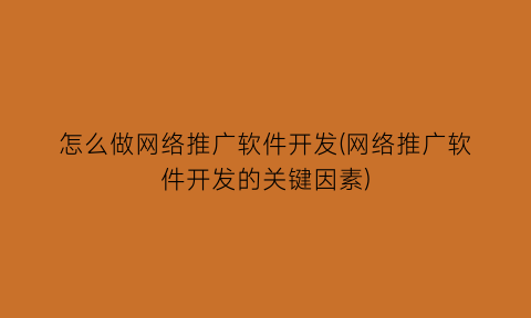 怎么做网络推广软件开发(网络推广软件开发的关键因素)