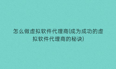 怎么做虚拟软件代理商(成为成功的虚拟软件代理商的秘诀)