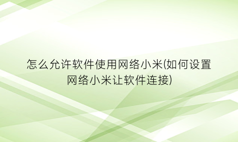 怎么允许软件使用网络小米(如何设置网络小米让软件连接)