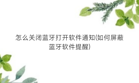 怎么关闭蓝牙打开软件通知(如何屏蔽蓝牙软件提醒)