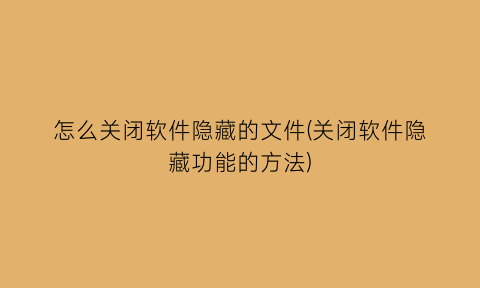 怎么关闭软件隐藏的文件(关闭软件隐藏功能的方法)