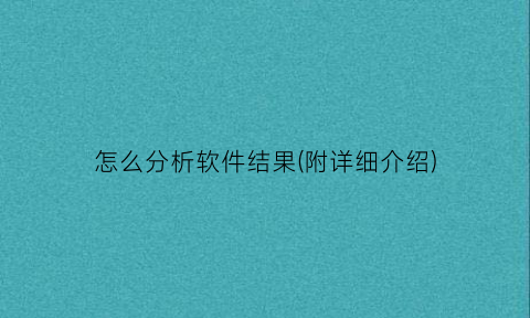 “怎么分析软件结果(附详细介绍)