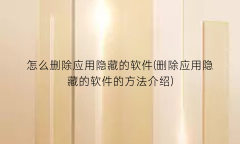 “怎么删除应用隐藏的软件(删除应用隐藏的软件的方法介绍)