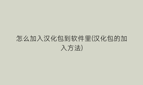 “怎么加入汉化包到软件里(汉化包的加入方法)