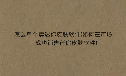 怎么单个卖迷你皮肤软件(如何在市场上成功销售迷你皮肤软件)