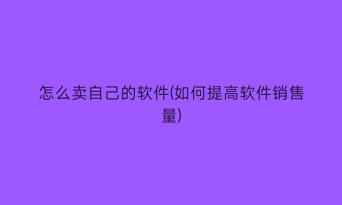 怎么卖自己的软件(如何提高软件销售量)