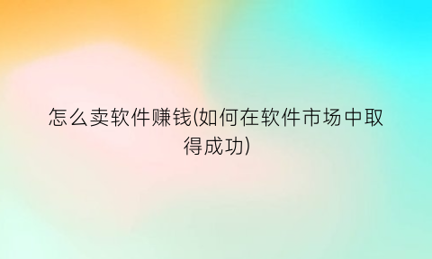 怎么卖软件赚钱(如何在软件市场中取得成功)