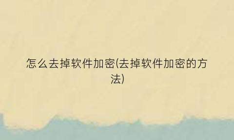 怎么去掉软件加密(去掉软件加密的方法)