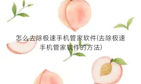 怎么去除极速手机管家软件(去除极速手机管家软件的方法)