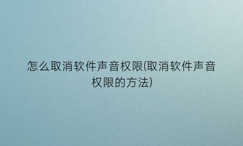 怎么取消软件声音权限(取消软件声音权限的方法)