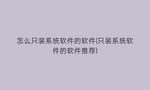“怎么只装系统软件的软件(只装系统软件的软件推荐)