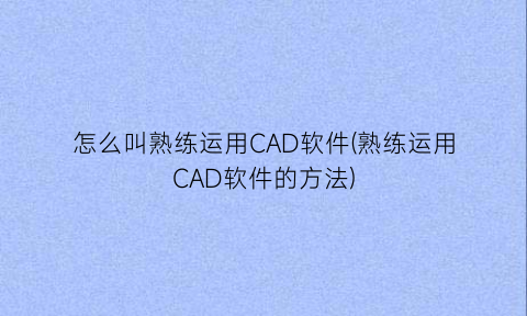 怎么叫熟练运用CAD软件(熟练运用CAD软件的方法)