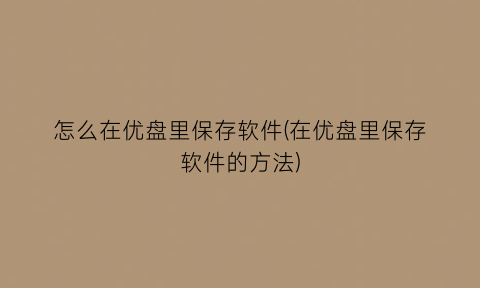 怎么在优盘里保存软件(在优盘里保存软件的方法)