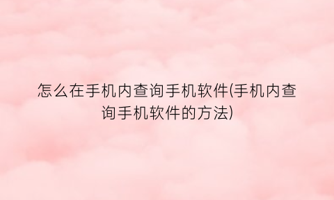 怎么在手机内查询手机软件(手机内查询手机软件的方法)