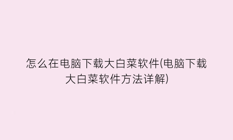 “怎么在电脑下载大白菜软件(电脑下载大白菜软件方法详解)