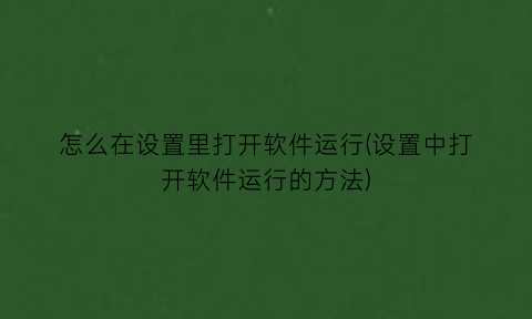 怎么在设置里打开软件运行(设置中打开软件运行的方法)