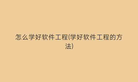 怎么学好软件工程(学好软件工程的方法)