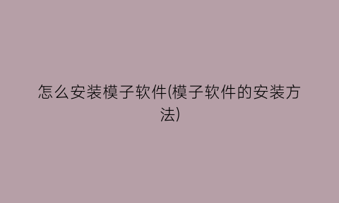 怎么安装模子软件(模子软件的安装方法)