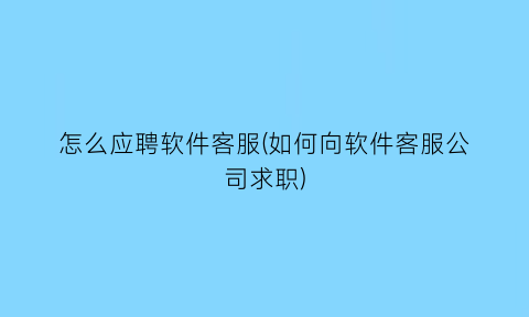 怎么应聘软件客服(如何向软件客服公司求职)