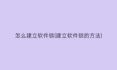 怎么建立软件锁(建立软件锁的方法)